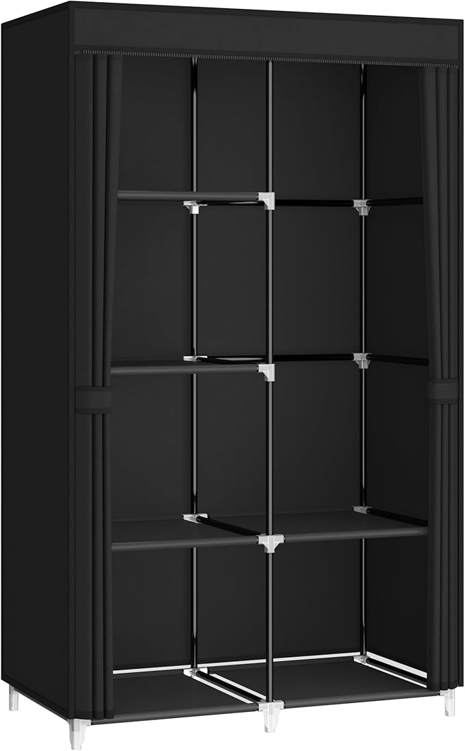 MOGELAFOO 35 Inch Portable Closet for Small Room, Clothing Organizer Storage Rack with Non-Woven Fabric Cover, 1 Clothes Hang