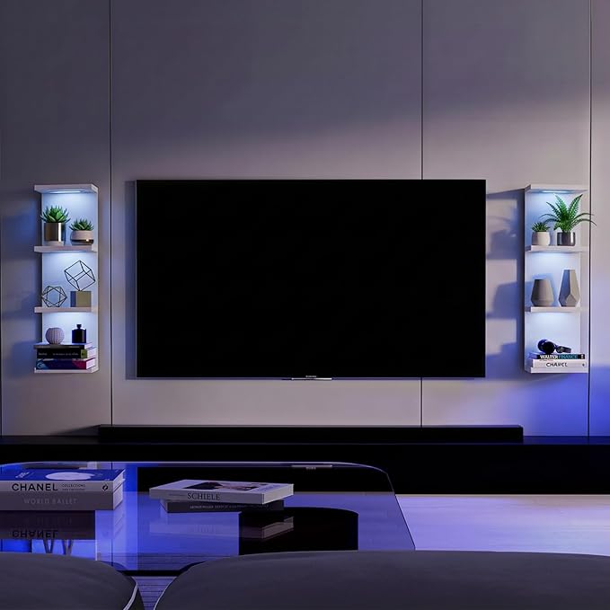 4-Tier Wall Shelf Unit with RGB Lights, Floating Lack Shelf for Home Decor, Wall Mounted Vertical Display Shelf for Bedroom L