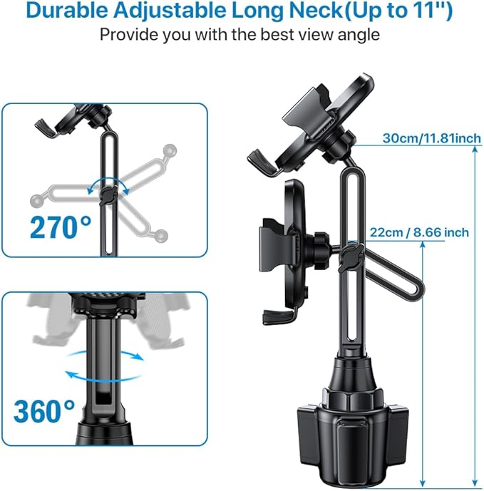 Miracase [2025 Latest Upgraded] Universal Cup Phone Holder for Car, [Rotatable & Adjustable] Long Neck Car Cup Holder Phone Mount Compatible with iPhone, Samsung, Google & More Smartphones
