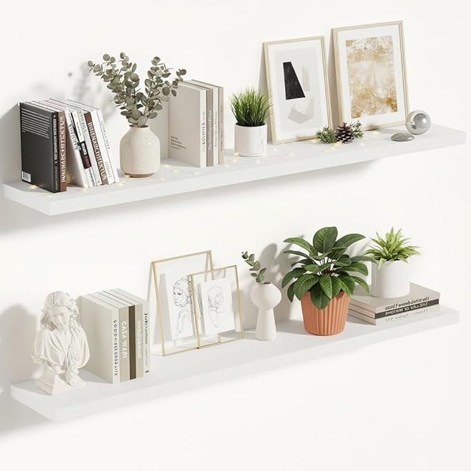 Vivelove 10 in Deep Floating Shelves for Wall, 47.2" x 10.2" x 1.5" Shelves for Room Wall Mounted, 1.5 Inch Thick Shelf for B