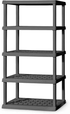 Sterilite 5 Shelf Unit, Heavy-Duty Shelving Storage Rack for Home and Garage, Gray - Multipurpose Plastic Organizer Shelves f