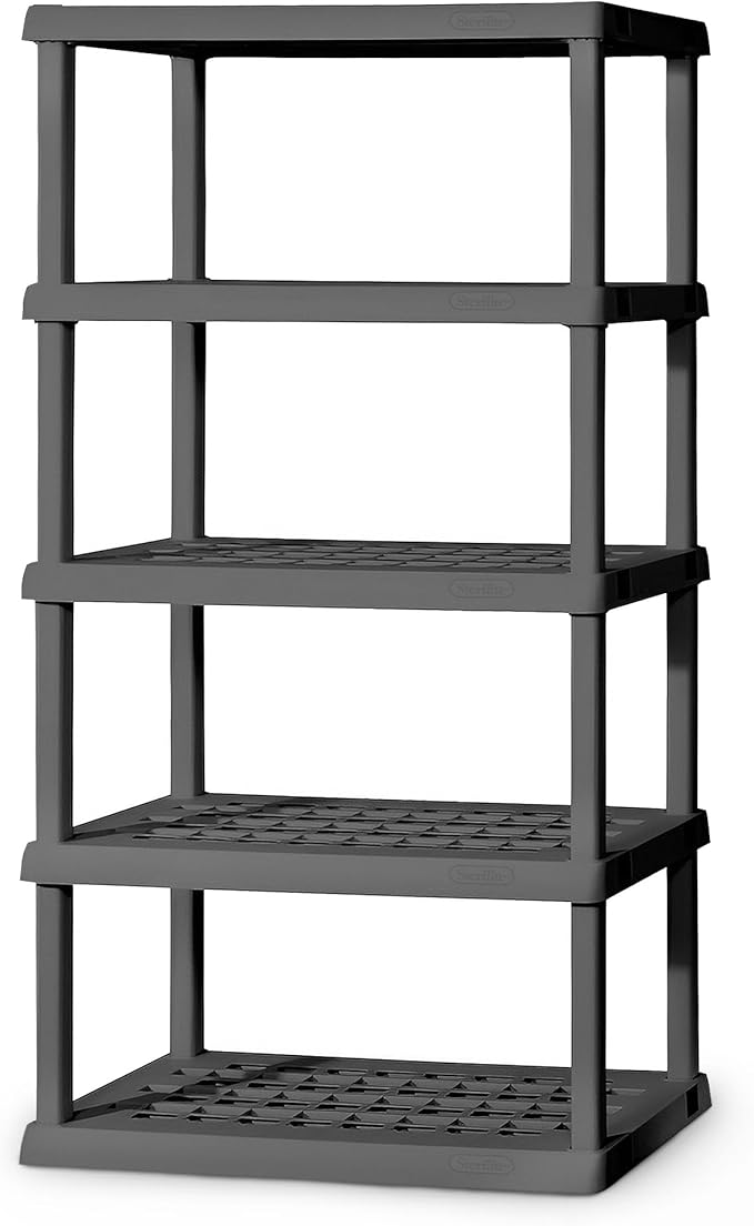 Sterilite 5 Shelf Unit, Heavy-Duty Shelving Storage Rack for Home and Garage, Gray - Multipurpose Plastic Organizer Shelves f