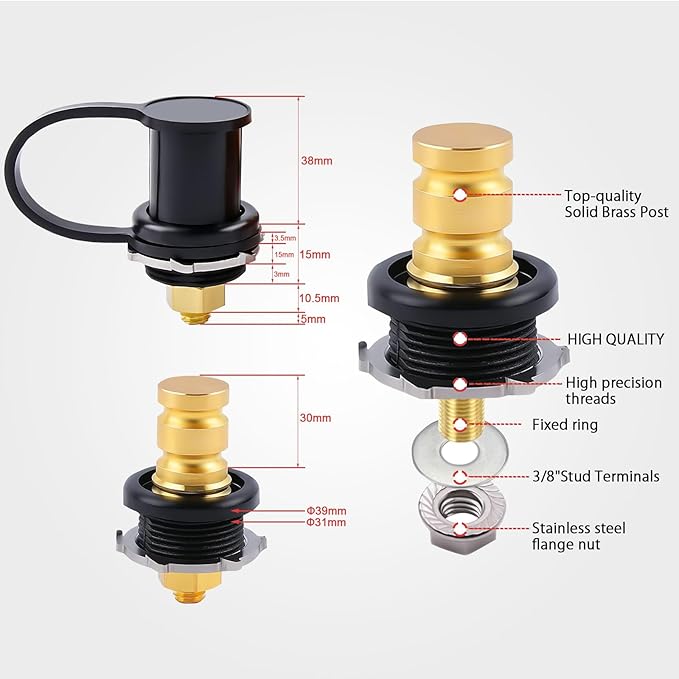 Battery Jump Post Kit with 𝟱𝟵 𝗶𝗻𝗰𝗵 Cable and Metal Insulation Mounting Bracket,Outdoor Heavy Duty Remote Battery Charging Posts Battery Terminals Relocation Kit (Remote Battery Terminals)