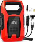 CARSUN AC/DC Tire Inflator Portable Air Compressor, Dual Power for Home 110V AC and Car 12V DC Air Pump with Pressure Gauge, Auto Shutoff, Tire Pump for Car Motorcycle Bike and Other Inflatables, Red