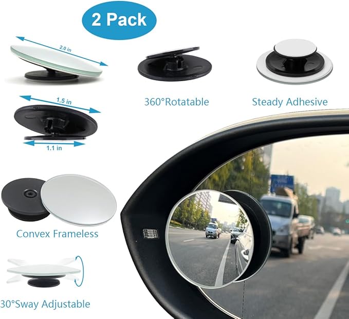 Kitbest Rear View Mirror, Interior Clip On Panoramic Rearview Mirror to Reduce Blind Spot Effectively – Universal Wide Angle Car Mirror – Flat – For Cars, SUV, Trucks (Bonus 2 PCS Blind Spot Mirrors)