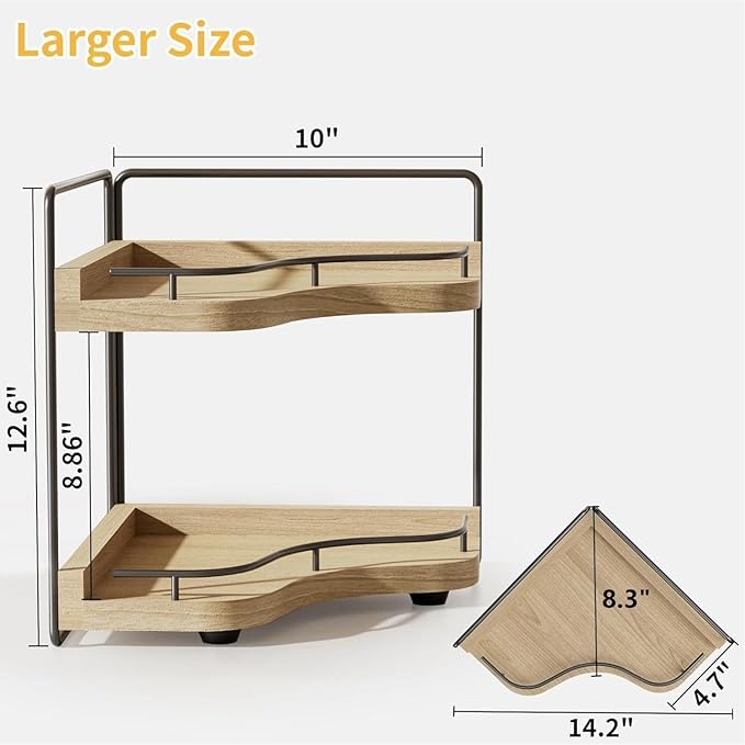 2-Tier Corner Bathroom Counter Organizer with Embedded Screw Holes, Secure & Stable Wood Vanity Shelf for Makeup and Skincare