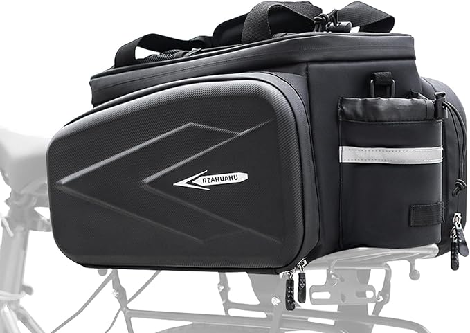 Bike Rack Bag, 20L EVA Hard Shell Bike Trunk Rear Rack Bag Bike Panniers Expandable 3 in 1 Waterproof Tin foil Insulation Bike Bag With Rain Cover for Commute Shopping Cycling Trip
