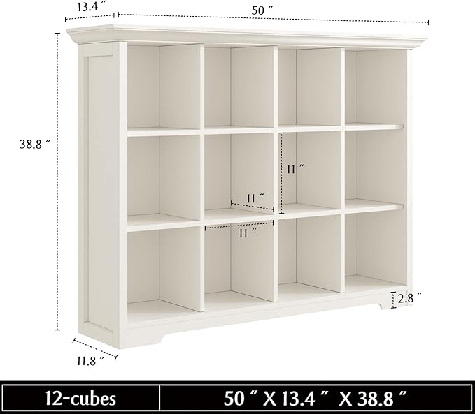 OSCHF Wooden Cube Bookcase with Base - Modern 3 Tiers Floor Standing Open Shelf Cabinet for Home and Office, 12-Cube Lattice 
