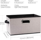 PRANDOM Large Fodable Storage Bins for Closet [3-pack] Decorative Linen Fabric Storage Bins Cubes with Leather/Metal Handles 
