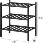 viewcare Small Shoe Rack for Entryway,3-Tier Black Bamboo Shoe Organizer for Hallway Closet, Free Standing Shoe Racks for Ind