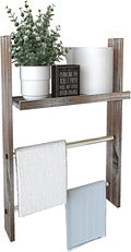 J JACKCUBE DESIGN Rustic Wood Wall Mount Towel Rack with Shelf, Blanket Ladder for Bathroom, Kitchen Hand Towels Holder, Stai