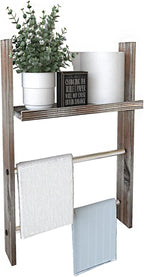 J JACKCUBE DESIGN Rustic Wood Wall Mount Towel Rack with Shelf, Blanket Ladder for Bathroom, Kitchen Hand Towels Holder, Stai