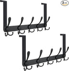 TICONN Over The Door Hooks, 5 Heavy Duty Tri Coat Rack All Metal Coat Hanger for Bathroom Bedroom Dorm (Matte Black, 2PK, Fit