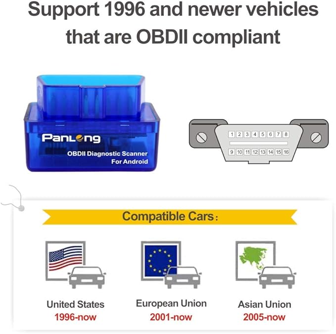 Panlong OBD2 Scanner Bluetooth OBDII Diagnostic Tool Car Code Reader Turn Off Check Engine Light Support Android Torque App