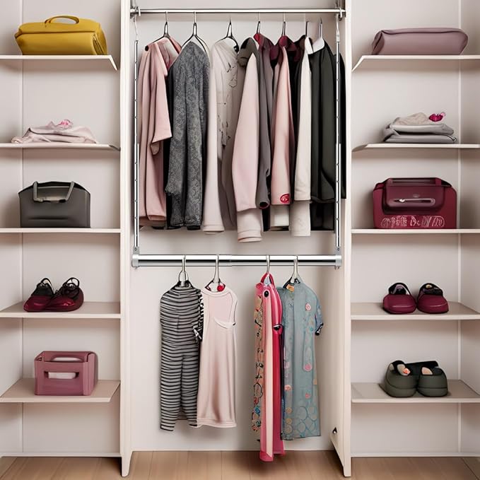 Adjustable Hanging Closet Rod, Extender Hanging Rod, Closet Hanging Organizer, Heavy Duty Closet Bar, Hanging Rod (1 Pack, Ch