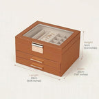 Jewelry Box Organizer with Glass Lid, 3-Layer with Double Drawers, Luxury Velvet Lined Desktop Display Case for Earrings Ring