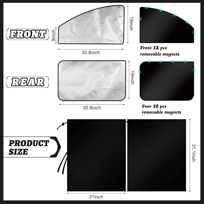 Tallew 5 Pcs Car Window Covers Sun Shades Black Divider Car Curtain Magnetic Privacy Side Sunshade Accessories for Men Adult Auto Camping Sleeping