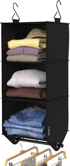 ClosetMaid 3-Shelf Fabric Hanging Closet Organizer with Garment Rod for Shirts, Sweaters, Pants, Hats, Shoes, Purses with Cha