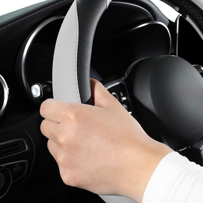 Car Steering Wheel Cover, Microfiber Leather Steering Wheel Cover Universal Fit 14.5-15 inch Anti-Slip Comfortable Breathable