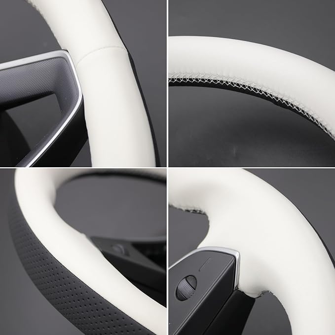 MEWANT DIY Stitching Real Leather Steering Wheel Cover Wrap for Tesla Model 3 Highland 2023-2025/Model Y 2025 Highland for Tesla Model 3/Model Y Accessories(3D Style)
