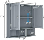 ChooChoo Bathroom Cabinet Wall Mounted 2-Door with 3 Open Shelves, Wooden Medicine Cabinets with Adjustable Shelf, Space Save