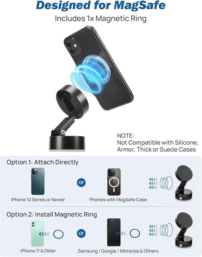 JOYTUTUS Shower Phone Holder, Reusable Suction Cup Phone Mount for Shower, Mirror, Kitchen, Window & Bathroom, Shower Phone Mount Compatible with iPhone 16, 15, 14, 13, 12 & All Phones,Black,2 Pack