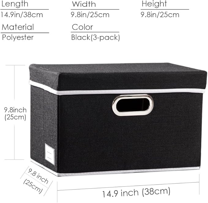 PRANDOM Foldable Storage Box with Lid [3-Pack] Fabric Collapsible Storage Bin Organizer Container Basket Cube with Cover for 