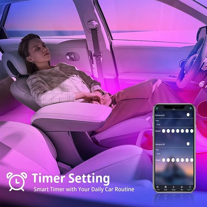 Car LED Strip Lights,72 LED Interior Strip Lights RGB with Smart APP Remote Control,Multicolor Footwell Under Dash Inside Light Kits Music Sync Mode, for Vehicle Internal, SUV, Trucks, 12V