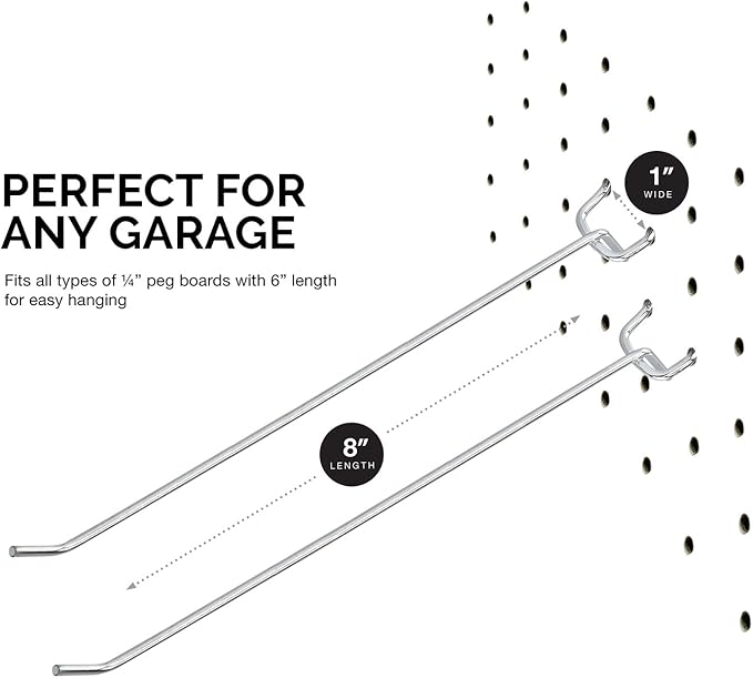 Neiko 53104A 8” Pegboard Hook Organizer Kit, 50 Pack, Hanging Hooks Set for Garage Organization, Great for Wall Hanging and S