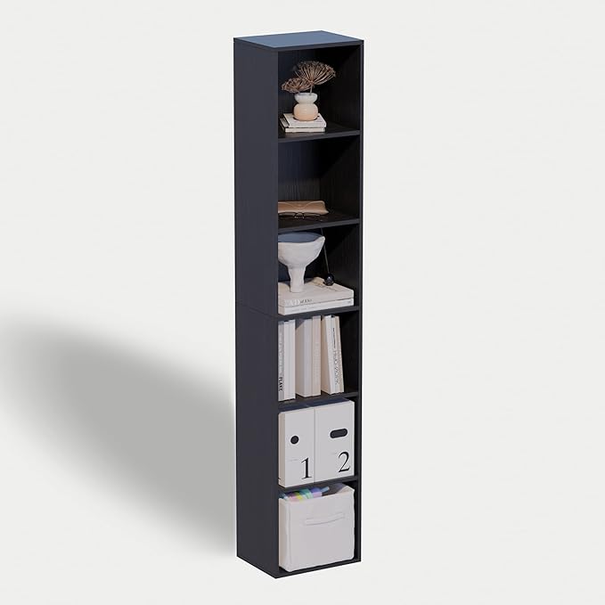 Book Shelf, 6-Tier Bookcase, Wooden Open Cube Storage Organize, 9.3 x 11.8 x 62.4 inches Bookshelf for Living Room, Bedroom, 