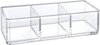 Amazing Abby - Glamour - Acrylic 3-Compartment Makeup Organizer, Transparent Plastic Lipstick Holder, Perfect Bathroom Vanity