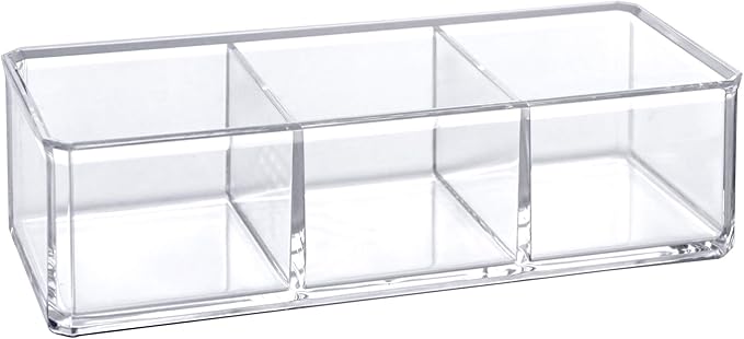 Amazing Abby - Glamour - Acrylic 3-Compartment Makeup Organizer, Transparent Plastic Lipstick Holder, Perfect Bathroom Vanity