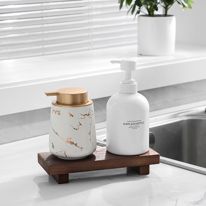 zoocatia Small Wood Tray Pedestal Stand Farmhouse Bathroom Decor Decorative Wooden Riser Kitchen Soap Dish Holder for Vanity,
