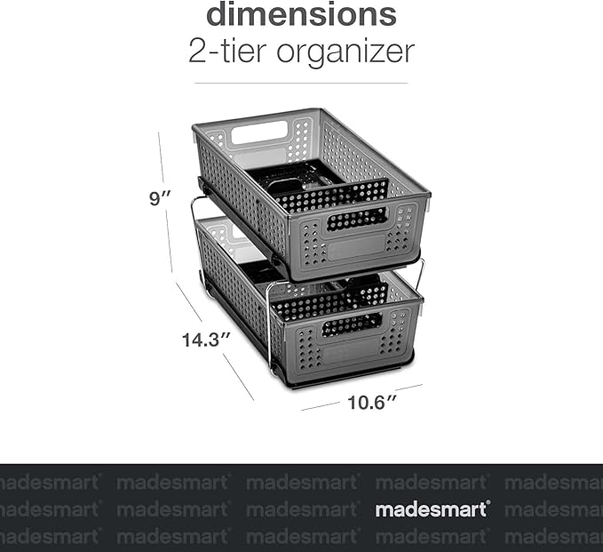 madesmart Two-Tier Under Cabinet Organizer, Sliding Drawer Storage for Cleaning Supplies & Bottles, Carbon