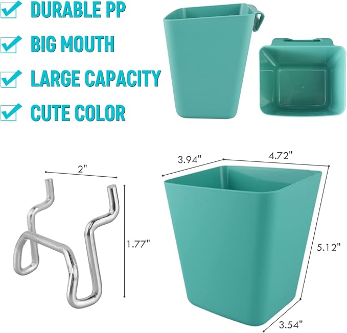 G.CORE Large Pegboard Cups Peg Board Storage Bin 6 Pack with Hooks, Square Box Shape Pegboard Cup Holder Accessories for Gara