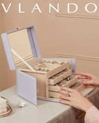 VLANDO Jewelry Box for Girls, 4-Tier Jewelry Organizer with Lock, Mirror Jewelry Box for Earring, Ring, Necklace and Bracelet
