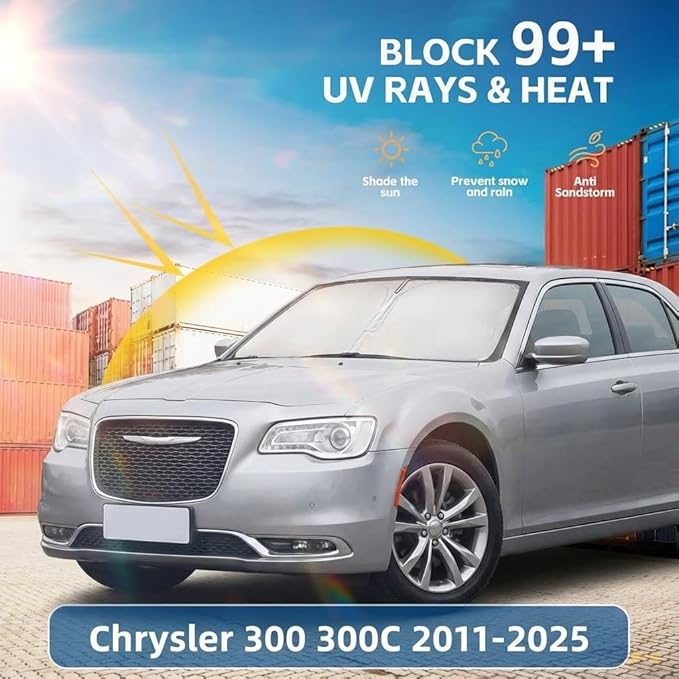 Windshield Sun Shade for Chrysler 300 300C 2011-2024 2025 Sunshade Front Window Shade Custom Fit 300 300C Accessories Sun Visor Foldable Shade Blocks UV Rays Accessories