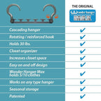 Wonder Hanger Max 20-Pack Space Saving Hangers, Reinforced Hooks Swivels 360°, Cascading Hanger, College Dorms & Storage Clos