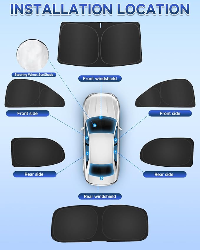 8PCS Window Shades for Toyota-Corolla(2019-2025) Accessories – Full Coverage Sun Shade for Side Windows, Rear Triangular & Windshield – UV Protection & Privacy for Camping, Napping, Relaxing