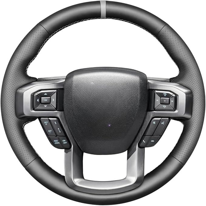 MEWANT Hand Stitch Genuine Leather Steering Wheel Cover Wrap for Ford F-150 F-250 F-350 F-450 F-550 F-600 F-650