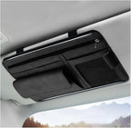 Car Sun Visor Organizer, Soft Leather Auto Sunshade Glasses Storage Bag with Multi-Pocket Net Zipper, Scratch-Resistant Vehicle Visor Pocket Eyeglasses Case Note Holder (Black)