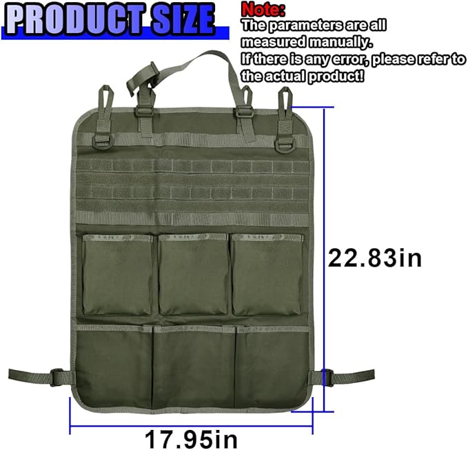 Tactical Molle Panel Car Seat Back Organizer, Waterproof Car Front Seat Protector with Multiple Pockets, Universal Kick Mat for Kids/Pets, Vehicle Backseat Storage Bag for Most Cars (Green)