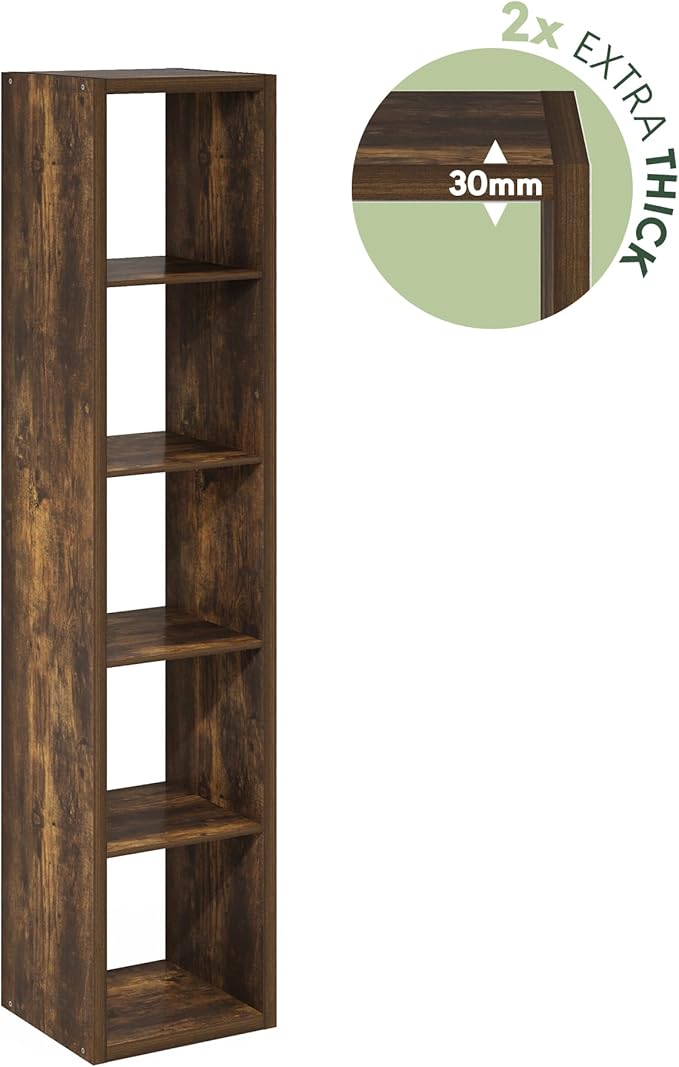 Furinno Cubicle Book Shelf, Vertical 5-Cube Bookshelf, Extra Thick Horizontally & Vertically Reversible Bookcase with Open Ba