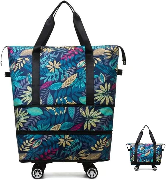 Trolley Bags for Shopping Cart,Large Capacity -Foldable Travel Bag,Shopping Bag with Wheels and Zipper Reusable Grocery Bags Foldable. (Blue)