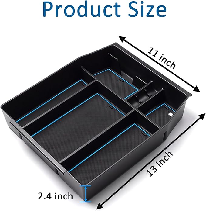 Center Console Organizer Tray for Ford F150 2021 2022 2023 2024 Accessories Interior Secondary Storage Armrest Box Insert Hidden Cubby Drawer (Full Console w/Bucket Seats ONLY) (Blue Trim)
