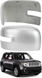Passenger Side Mirror Cover Replacement for Jeep Renegade 2015 2016 2017 2018 2019 - Right Side Mirror Covers, Rear View Mirrors Cap Accessories With Lamp, Silver