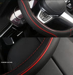 D Shape Car Steering Wheel Cover, Universal 15 inch Stitching Color Anti-Slip Steering Wheel Protector, Red and Black Style (