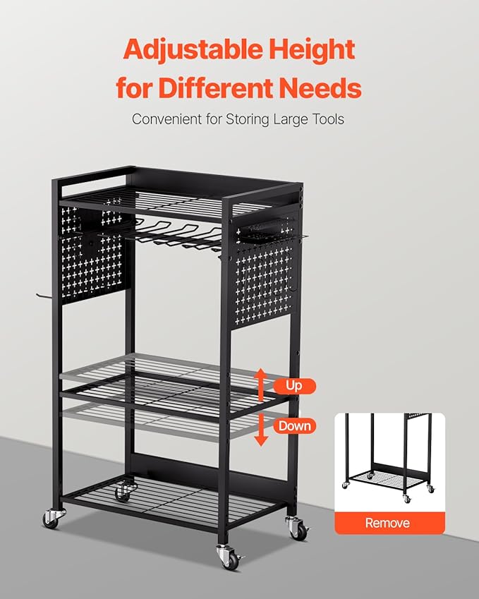 VEVOR 4-Tier Tool Organizer Cart, 150 lbs Load Capacity, Floor Stand Rolling Drill Holder and Stability Storage Rack, Heavy D