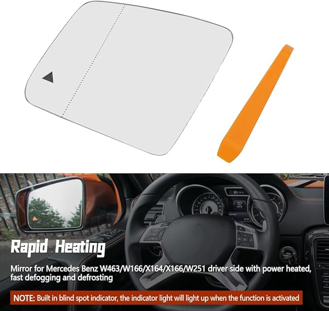 Driver Side Heated Mirror Glass Fit for Mercedes Benz G550 W463 GLE350 W166 GLE GL450 X164 ML350 W166 GLS450 X166 GLS Class 2010-2019, with Blind Spot