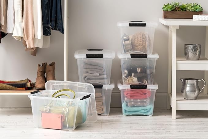 IRIS USA 19 QT Plastic Storage Box with Lid and Latches - 4 Pack - BPA-Free, See-Through Organizing Solution, Durable Nestabl